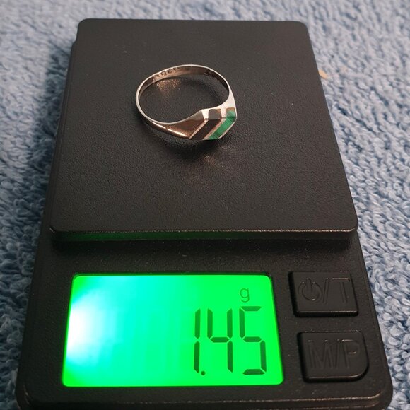 Pretty Vintage Diagonal Malachite & Black Onyx Sterling Silver Dainty Ring - Picture 8 of 9